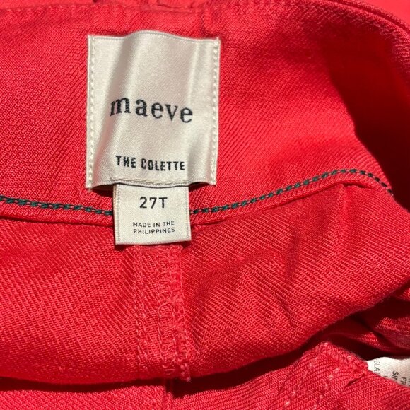 Maeve Anthropologie The Colette Linen Blend Wide-Leg Crop Size 27 Tall Geranium - Picture 7 of 8